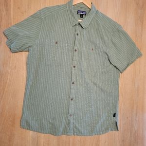 Patagonia Back Step Shirt, SSB, Large, Green, Stripes